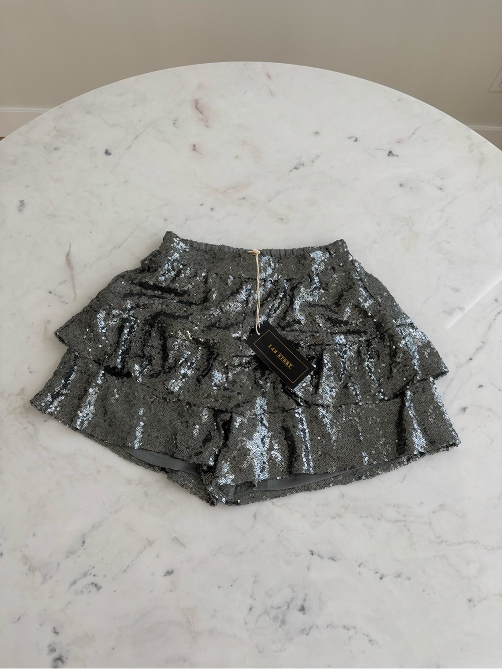 143 Story Silver Sequin Skort Size Small NWT Party Holiday Mini Skirt Shorts